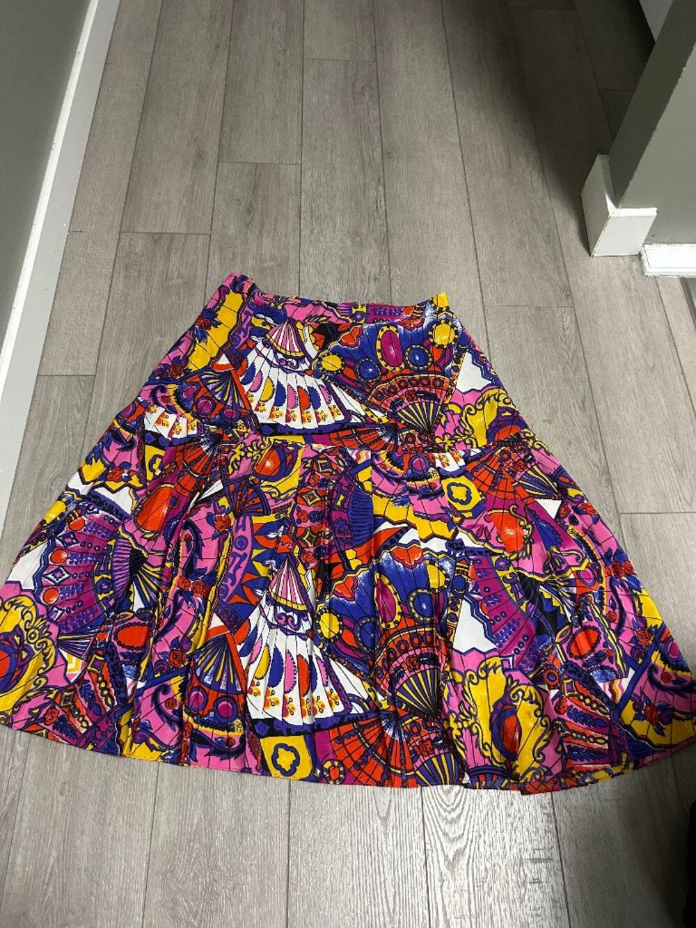 PSYCHEDELIC FLORAL PRINT Vintage 70/80s Circle Skirt Colorful Pattern Size 14